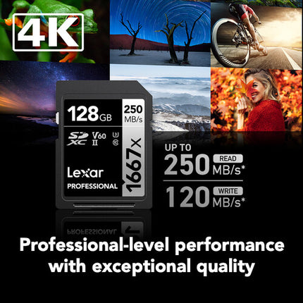 Lexar 128GB Professional 1667x Tarjeta de Memoria SDXC UHS-II 250MB/s lectura 120MB/s escritura