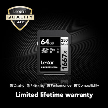 Lexar 64GB Tarjeta de Memoria SDXC UHS-II 250 MB/s Velocidad de Lectura