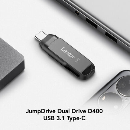 Lexar JumpDrive Dual Drive D400 64GB USB 3.2 Gen 1 USB-C USB-A 130MB/s