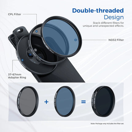 Neewer Kit de Filtros Clip-On para Teléfono y Cámara 67mm con ND32 y CPL