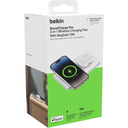 Belkin BoostCharge Pro 2 en 1 Cargador inalámbrico 20W Blanco USB-C PD 3.0