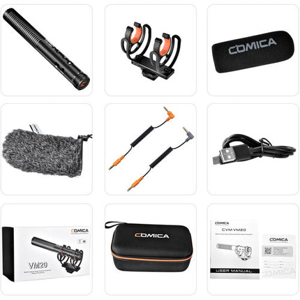 Comica Audio CVM-VM20 Micrófono Shotgun para Cámara con Batería Recargable y Control de Ganancia