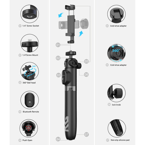 KraftGeek Trípode para Vlogging Ajustable 42 Pulgadas con Control Bluetooth