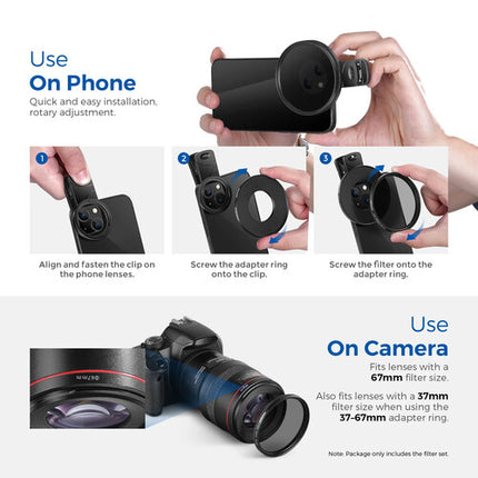 Neewer Kit de Filtros Clip-On para Teléfono y Cámara 58mm con Filtros Graduados y CPL