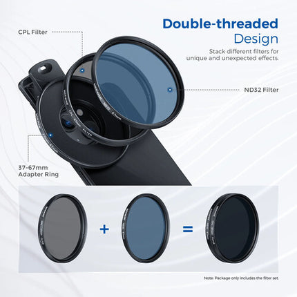 Neewer Kit de Filtros Clip-On para Teléfono y Cámara 58mm con Filtros Graduados y CPL