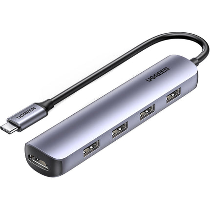 UGREEN 5-en-1 Hub USB-C Plata 4 Puertos USB 3.2 HDMI 4K