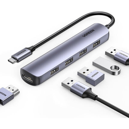 UGREEN 5-en-1 Hub USB-C Plata 4 Puertos USB 3.2 HDMI 4K