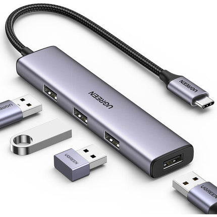 UGREEN 4-in-1 Hub USB-C Gris 4 Puertos USB-A USB 3.2 Gen 1 Compatible Windows macOS Linux