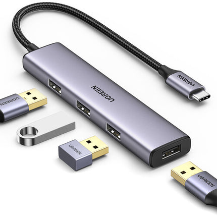 UGREEN 4-in-1 Hub USB-C Gris 4 Puertos USB-A USB 3.2 Gen 1 Compatible Windows macOS Linux