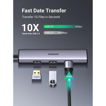 UGREEN 4-in-1 Hub USB-C Gris 4 Puertos USB-A USB 3.2 Gen 1 Compatible Windows macOS Linux