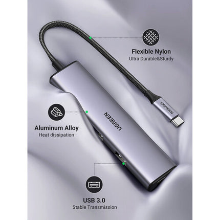 UGREEN 4-in-1 Hub USB-C Gris 4 Puertos USB-A USB 3.2 Gen 1 Compatible Windows macOS Linux