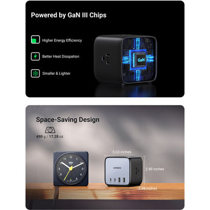 UGREEN 65W USB-C GaN Estación de Carga de Escritorio 7 en 1 con 3 Salidas AC 7 Puertos