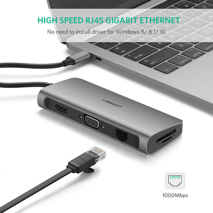 UGREEN Adaptador Multifuncional USB-C 9 en 1 HDMI VGA RJ45 100W PD