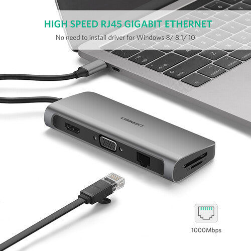UGREEN Adaptador Multifuncional USB-C 9 en 1 HDMI VGA RJ45 100W PD