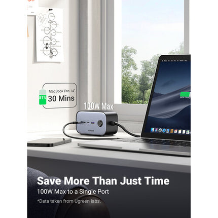 UGREEN 100W USB-C GaN Estación de Carga 7 en 1 con 3 Salidas AC y 4 Puertos USB