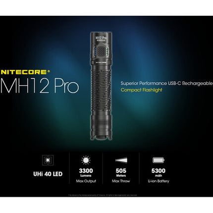 Nitecore MH12 Pro Linterna LED Recargable 3300 Lúmenes Batería 21700 USB-C