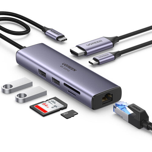 UGREEN 7-en-1 Hub USB-C con HDMI 4K Ethernet 100W Power Delivery