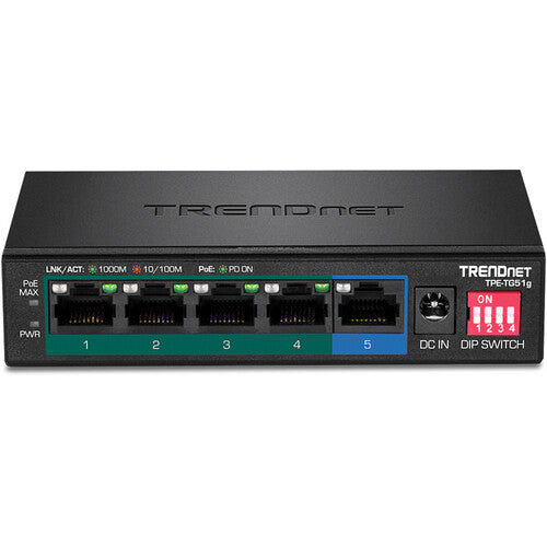 TRENDnet TPE-TG51g Switch de Red 5 Puertos Gigabit 60W PoE+ Fanless