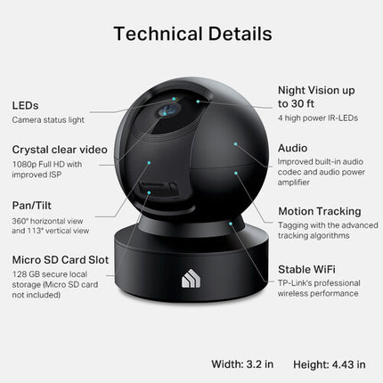 TP-Link EC71 Kasa Spot Cámara Seguridad Interior Wi-Fi 1080p 360° Pan & Tilt 2-Pack