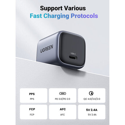 UGREEN Nexode Cargador USB-C de pared 30W con protección térmica y enchufe plegable