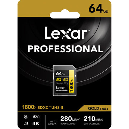 Lexar 64GB Professional 1800x Tarjeta de Memoria SDXC UHS-II 280MB/s 210MB/s