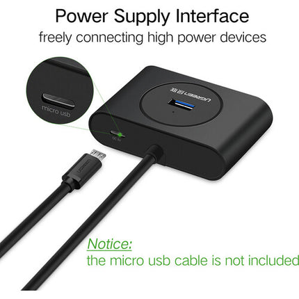 UGREEN 4 Puertos USB 3.2 Gen 1 Hub Negro Velocidad de 5 Gb/s Cable 1.6'