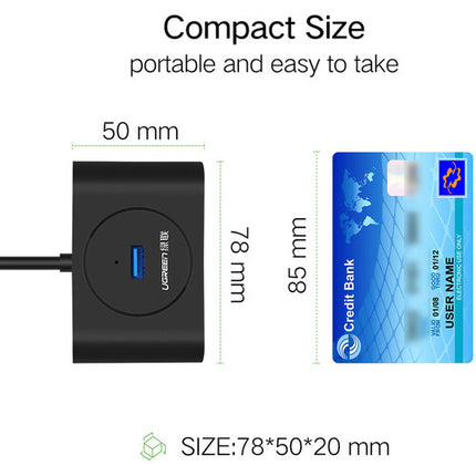 UGREEN 4 Puertos USB 3.2 Gen 1 Hub Negro Velocidad de 5 Gb/s Cable 1.6'
