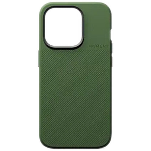 Funda Moment MagSafe para iPhone 15 Pro Verde Oliva Protección 3 metros y botón metálico