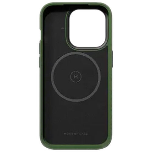Funda Moment MagSafe para iPhone 15 Pro Verde Oliva Protección 3 metros y botón metálico