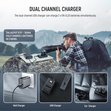 Neewer EN-EL25 Batería y Cargador Doble 1350mAh con Pantalla LCD