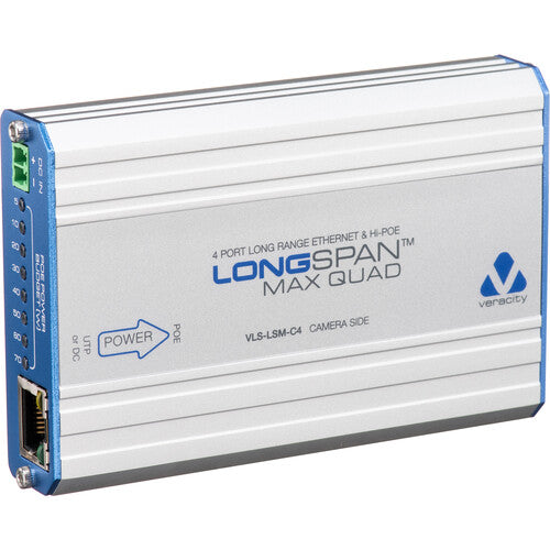 Veracity LONGSPAN Max Quad Cámara Extensor 8 Puertos PoE+ 400W 2690 Pies