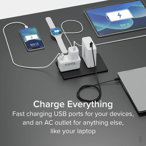 Plugable Extensor de Toma de Pared Blanco con Puerto USB-C 30W USB-A 12W