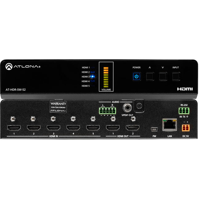 Atlona 5x2 4K HDR HDMI Matriz con 5 Entradas y 2 Salidas HDMI