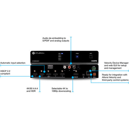 Atlona 5x1 4K HDR HDMI Matrix Switcher con 5 Entradas y Soporte HDR10