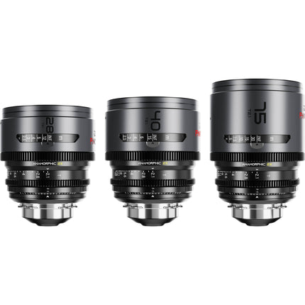 DZOFilm PAVO 3 lentes anamórficos 28 40 75mm T2.1 PL EF montaje y foco en pies