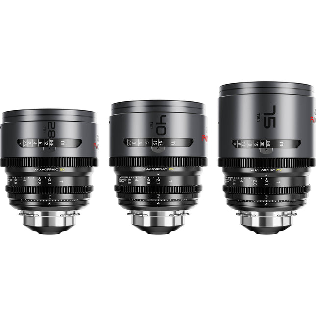 DZOFilm PAVO 3 lentes anamórficos 28 40 75mm T2.1 PL EF montaje y foco en pies
