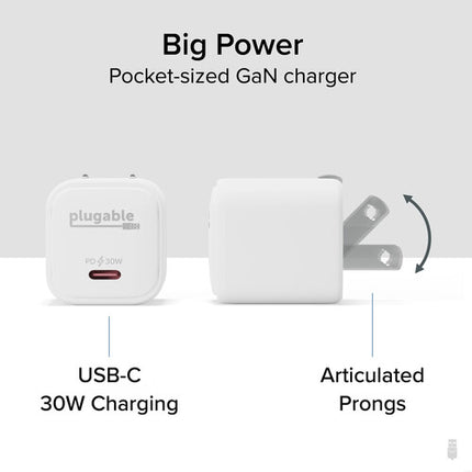 Plugable Cargador de Pared USB-C 30W GaN con 1 Puerto PD 3-Pack Blanco