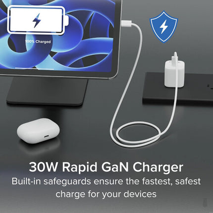 Plugable Cargador de Pared USB-C GaN 30W Blanco con Tecnología Inteligente