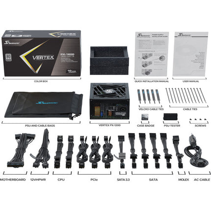 SeaSonic Electronics Vertex PX-1200 Fuente de alimentación modular 1200W 80 Plus Platinum con ventilador de 135mm y conector 12VHPWR