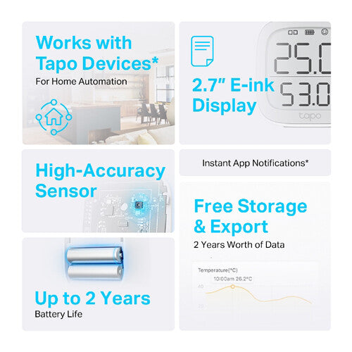 TP-Link Tapo T315 sensor inteligente de temperatura y humedad pantalla E-Ink 2.7" batería 2 años
