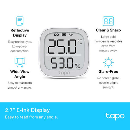 TP-Link Tapo T315 sensor inteligente de temperatura y humedad pantalla E-Ink 2.7" batería 2 años