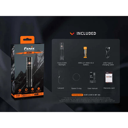 Fenix Linterna Recargable E35R EDC 3100 Lúmenes 69 Horas Negra