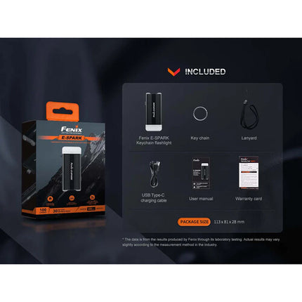 Fenix E-Spark Linterna Recargable Llavero 100 Lúmenes 800mAh USB-C