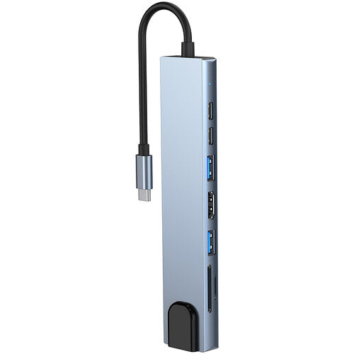 Adaptador Multiport 8 en 1 CAMVATE USB-C Hub Plata 100W HDMI RJ45