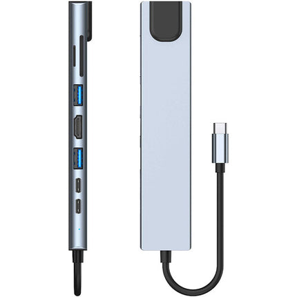 Adaptador Multiport 8 en 1 CAMVATE USB-C Hub Plata 100W HDMI RJ45