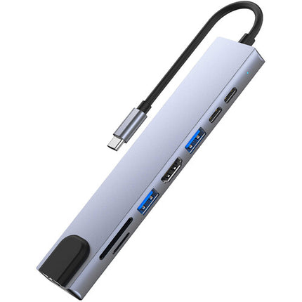Adaptador Multiport 8 en 1 CAMVATE USB-C Hub Plata 100W HDMI RJ45