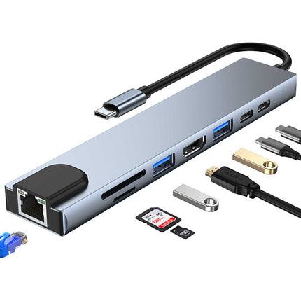 Adaptador Multiport 8 en 1 CAMVATE USB-C Hub Plata 100W HDMI RJ45