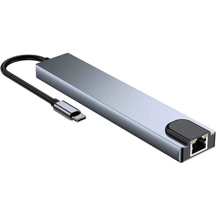 Adaptador Multiport 8 en 1 CAMVATE USB-C Hub Plata 100W HDMI RJ45