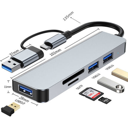 CAMVATE Docking Station 5 en 1 Adaptador Multipuerto Plata USB 3.2 Gen 1 SD microSD