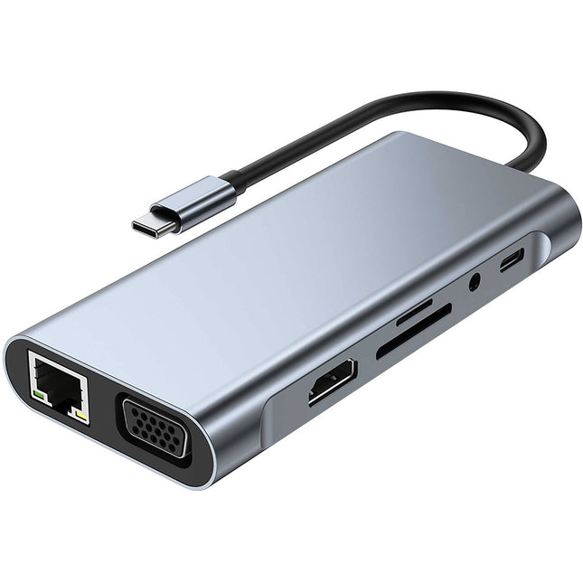 CAMVATE adaptador multipuerto USB-C 11 en 1 plata 100W PD HDMI VGA